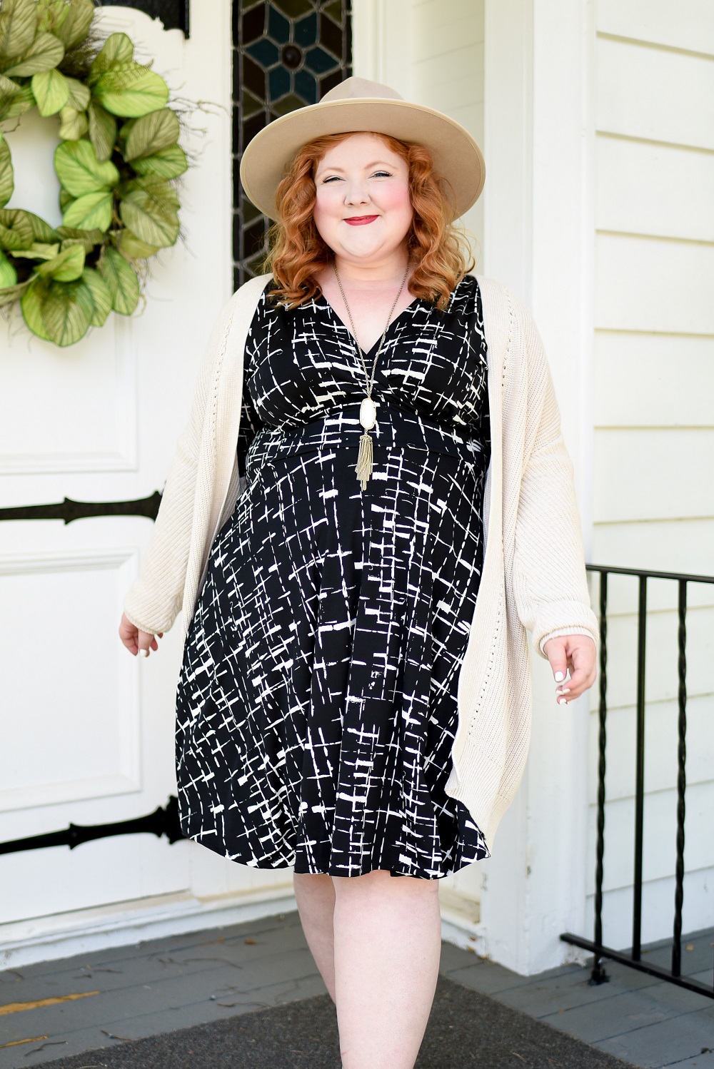 One Dress Styled Two Ways: the Megan Dress from Karina Dresses (sizes xs-4X) styled simple and chic or layered and boho for fall. #karinadresses #karinaeveryday #styleremix #plussizefashion #plussizestyle #plussizeoutfit #falloutfit