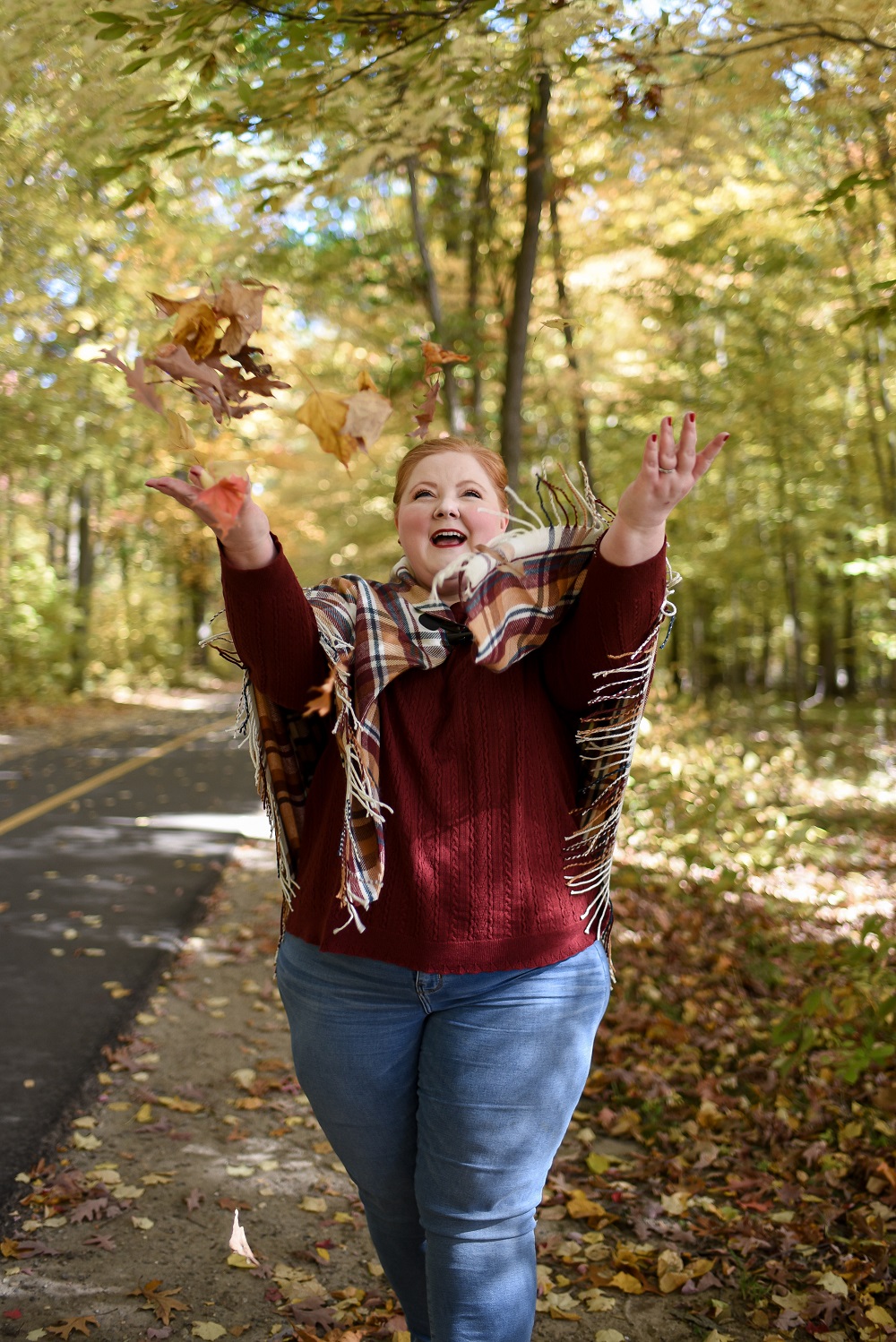 Fall Color Lookbook with Christopher and Banks: plus size autumn outfits from C&B photographed against the changing leaves of fall in northern Michigan. #christopherandbanks #exclusivelycb #fallcolortour #falloutfits #fallcolors #fallstyle #fallfashion