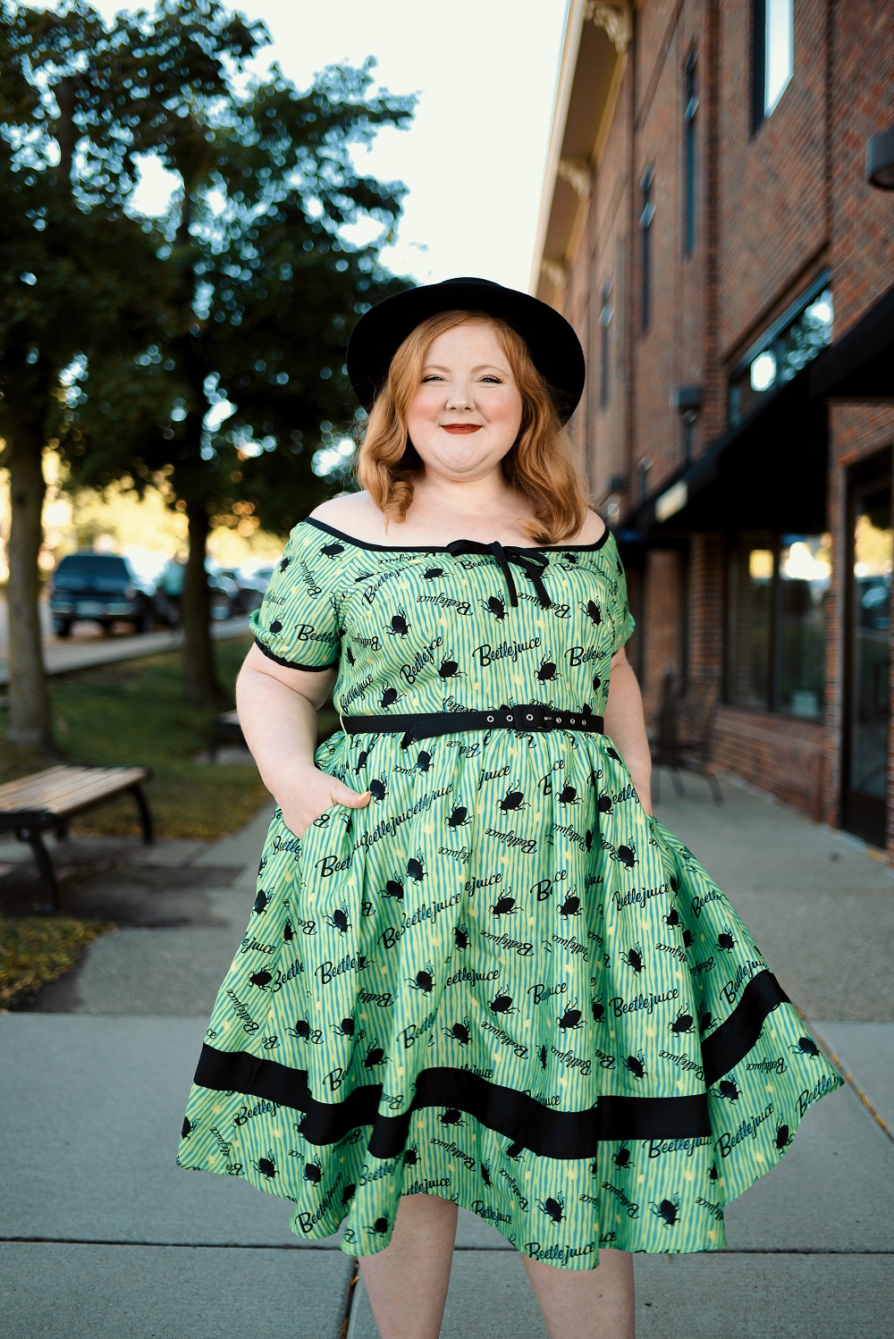Shop the Unique Vintage Beetlejuice Collection in sizes 2-26 to put together a wild and wacky Halloween outfit with a retro twist! #uniquevintagexbeetlejuice #beetlejuiceoutfit #beetlejuicefashion #beetlejuicecostume #uniquevintage #halloweenfashion #halloweennails