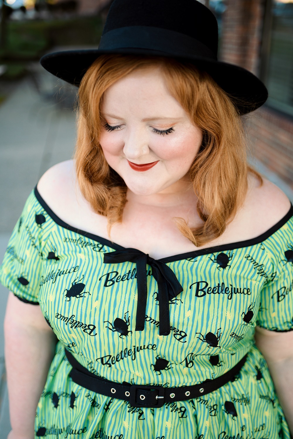 Shop the Unique Vintage Beetlejuice Collection in sizes 2-26 to put together a wild and wacky Halloween outfit with a retro twist! #uniquevintagexbeetlejuice #beetlejuiceoutfit #beetlejuicefashion #beetlejuicecostume #uniquevintage #halloweenfashion #halloweennails