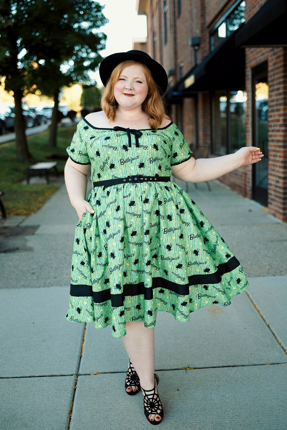 Shop the Unique Vintage Beetlejuice Collection in sizes 2-26 to put together a wild and wacky Halloween outfit with a retro twist! #uniquevintagexbeetlejuice #beetlejuiceoutfit #beetlejuicefashion #beetlejuicecostume #uniquevintage #halloweenfashion #halloweennails