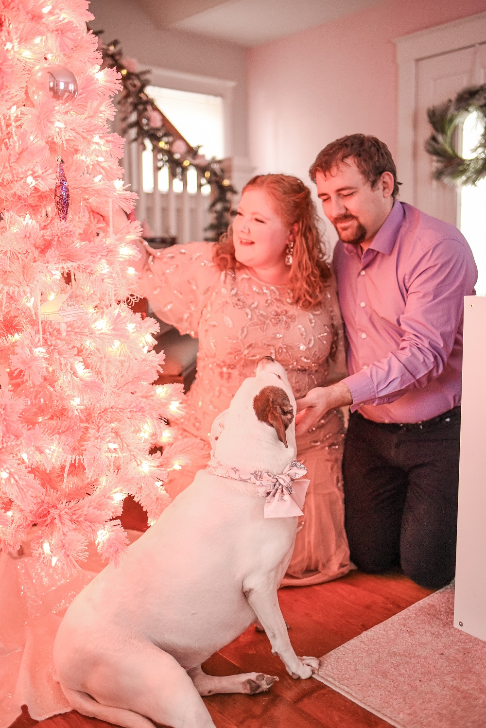 All Dressed Up With Nowhere to Go: a pink formal gown review and holiday style inspiration featuring the Adrianna Papell plus size collection. #adriannapapell #pinkformalgown #pinkholidaygown #pinkholidaydress #pinkchristmas #pinkchristmastree