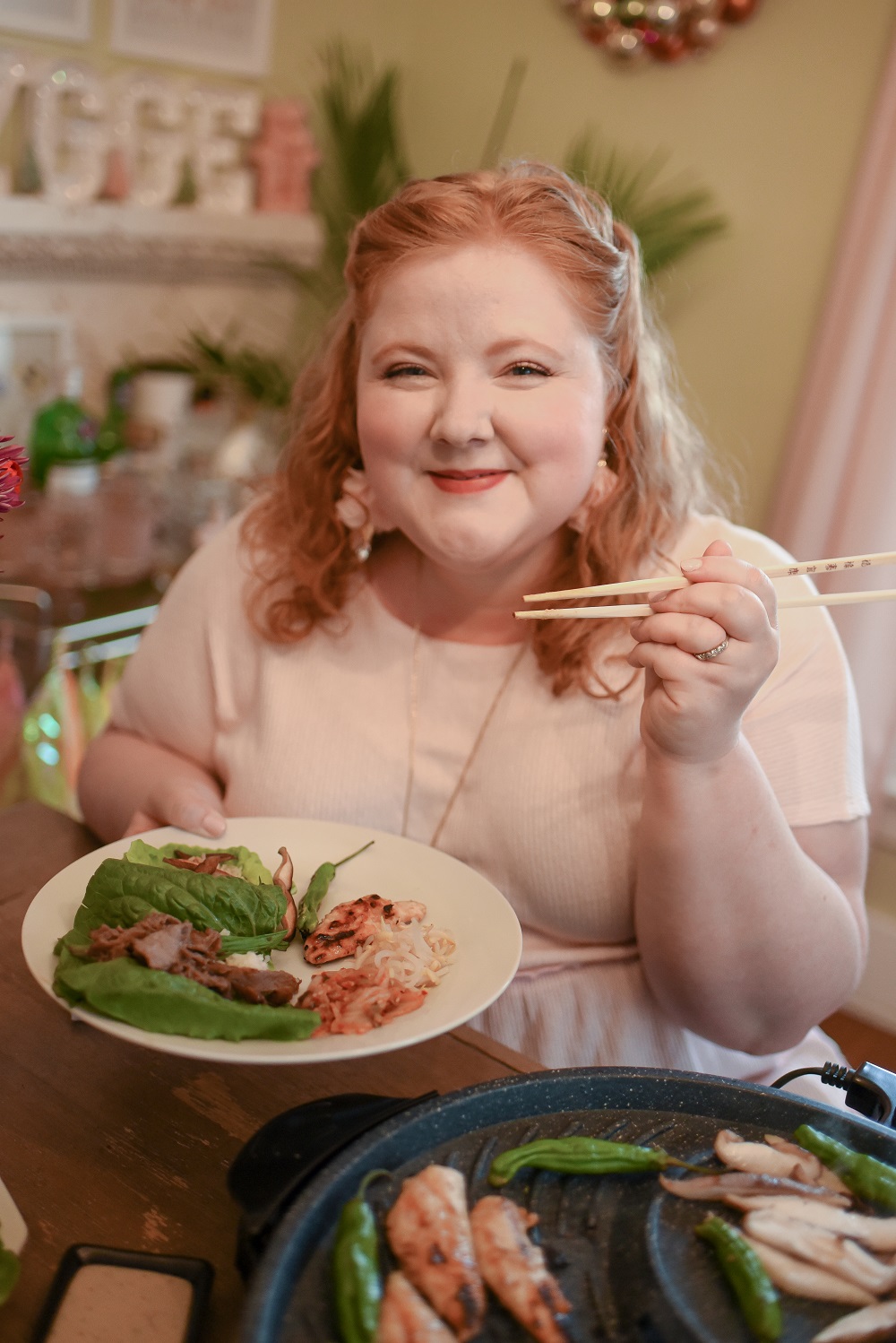 Korean-Style BBQ at Home: gather around the table for a special family dinner and graze as you cook with this tabletop grill from ShopLC.com. #tabletopgrill #shoplc #weshoplc #deliveringjoy #grillnight #koreanbbq #koreanstylebbq