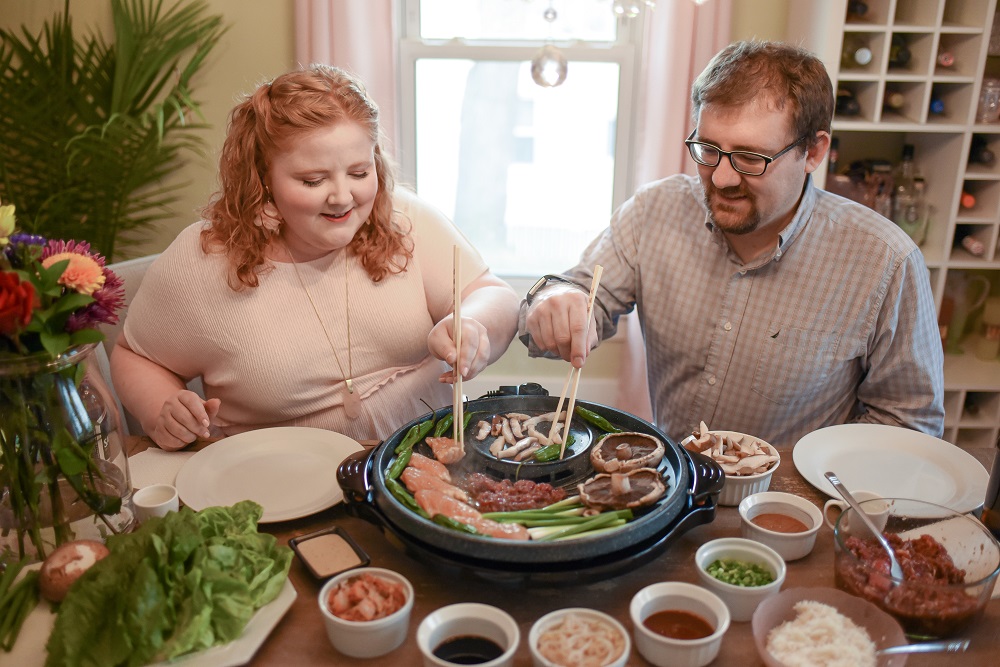 Korean-Style BBQ at Home: gather around the table for a special family dinner and graze as you cook with this tabletop grill from ShopLC.com. #tabletopgrill #shoplc #weshoplc #deliveringjoy #grillnight #koreanbbq #koreanstylebbq