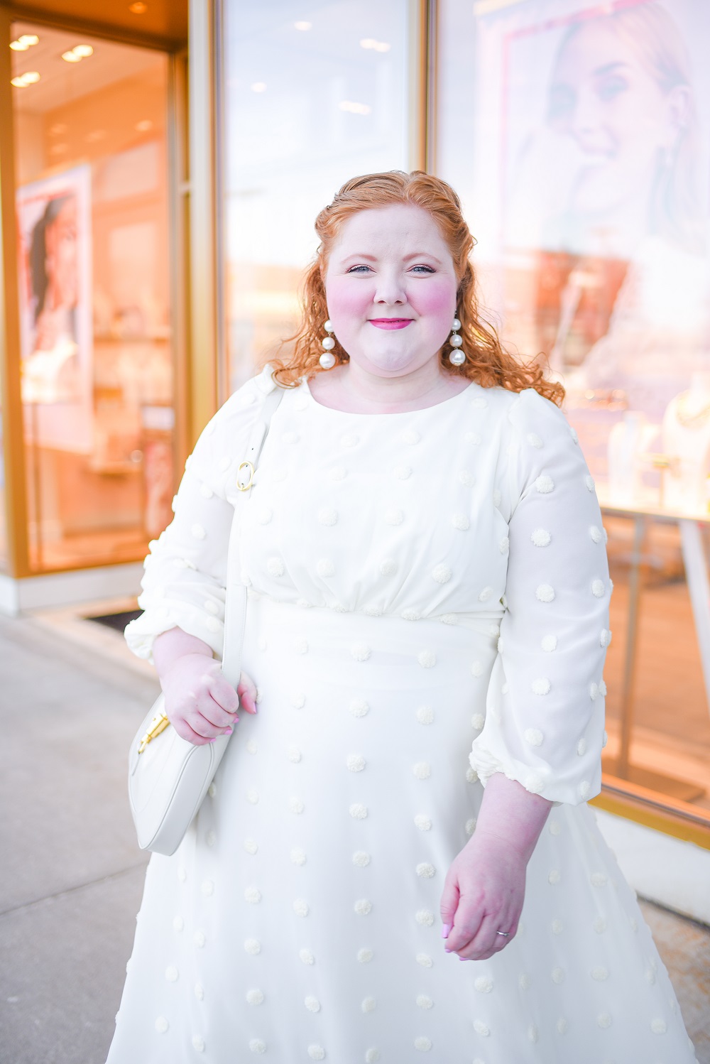 White Plus Size Winter Outfit: a monochrome winter look featuring plus size styles from ELOQUII and Gucci's Jackie Bag in white leather. #eloquii #xoq #guccijackiebag #jackie1961 #guccijacket #winteroutfit #whiteoutfit #whitewinteroutfit