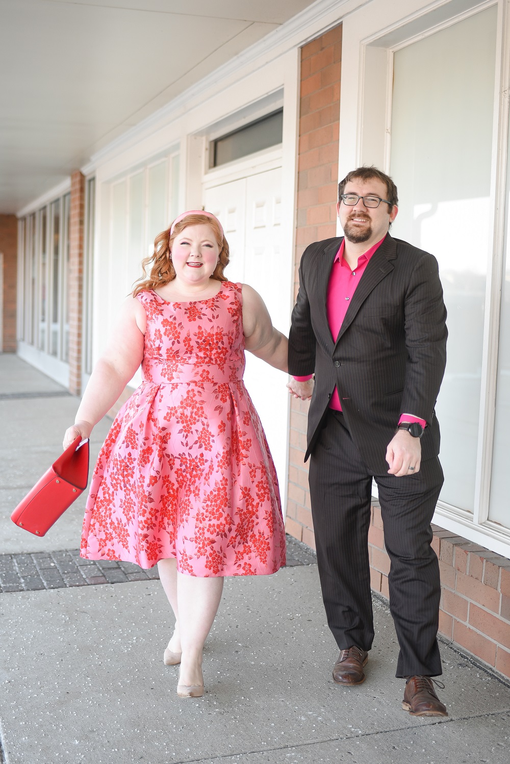 A Vintage Valentine's Day with Adrianna Papell: a review of their Floral Jacquard Midi Dress in Fuchsia Red in the size 20 missy. #adriannapapell #valentinesday #valentinesdayoutfit #valentinesdaystyle #valentinesdayfashion #valentinesdaydress #pinkoutfit #vintagevalentinesday #vintagefashion