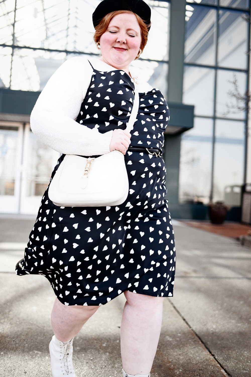 An Outfit for My Next Trip to Paris: a plus size Parisian chic look featuring an ELOQUII dress, true Basque beret, and Gucci Jackie 1961 bag. #guccijackie1961 #plussizefashion #parisianchic