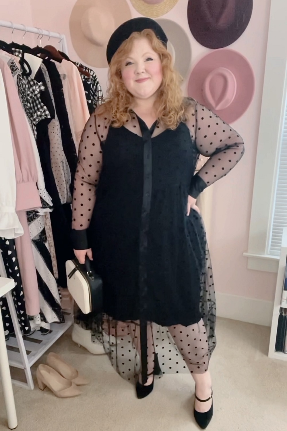 Parisian Chic Plus Size Style: a pink black and white outfit lookbook inspired by Paris, French berets, and ballerina tulle skirts. #parisianchic #frenchgirlstyle #frenchgirlfashion #parisfashion #parisstyle #plussizefashion #plussizeinfluencer
