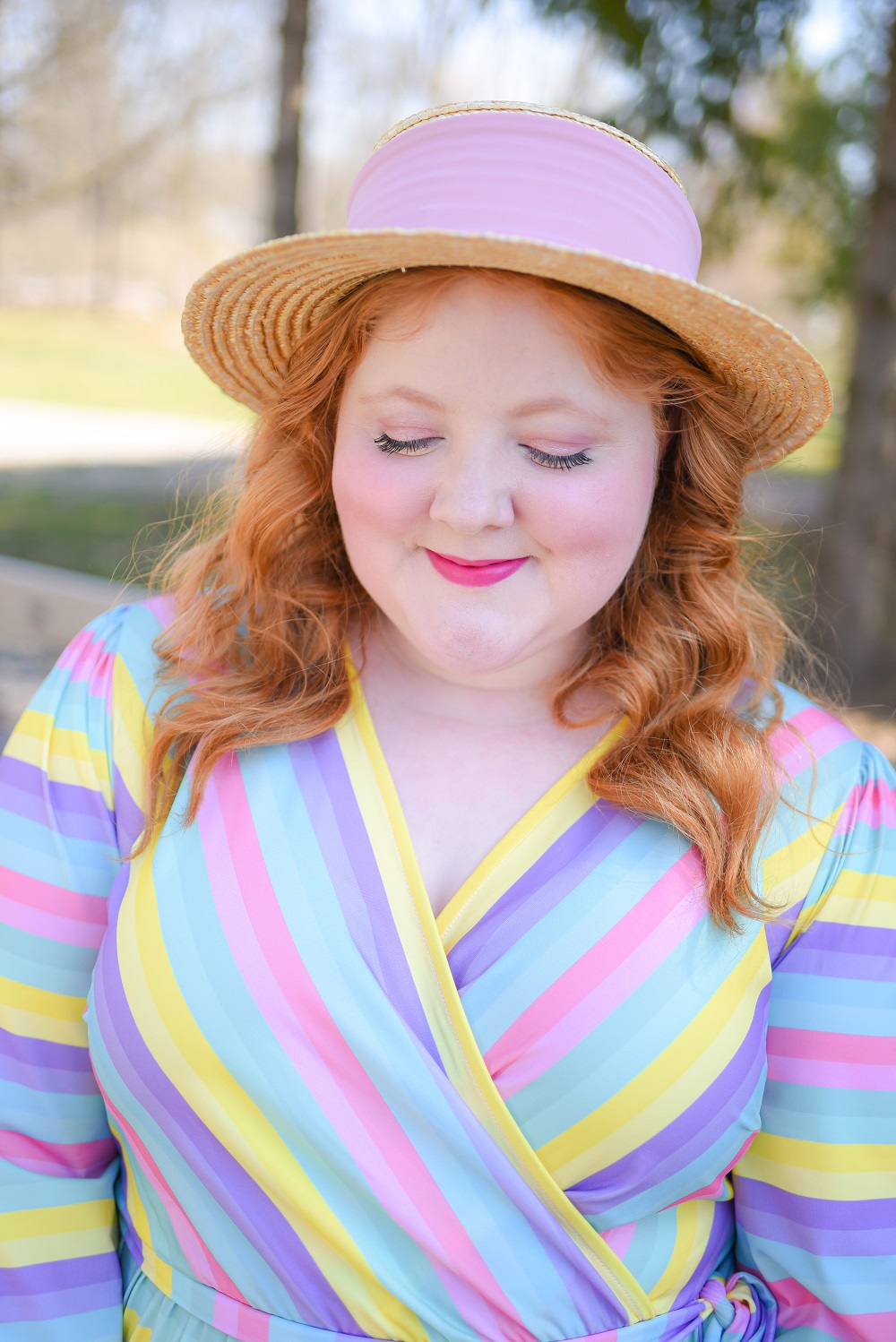 Spring Pastels: a spring pastel plus size outfit featuring an ELOQUII dress, Kate Spade bunny bag, and pink Rothy's flats. #springpastels #springoutfit #springfashion #springstyle #xoq #pasteloutfit 