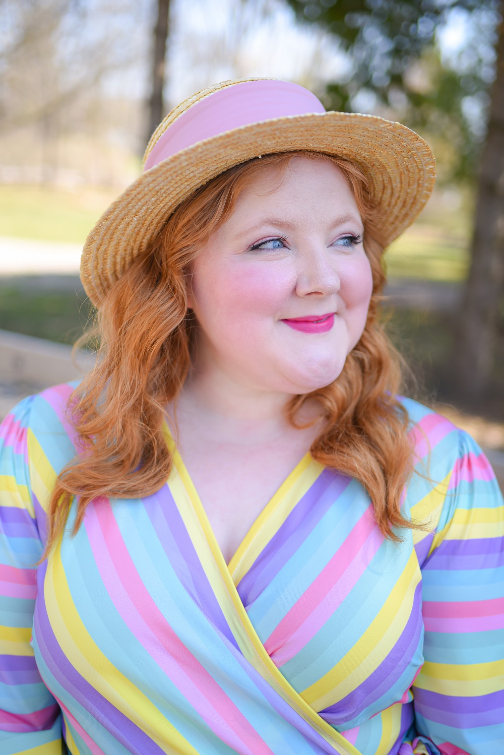 Spring Pastels: a spring pastel plus size outfit featuring an ELOQUII dress, Kate Spade bunny bag, and pink Rothy's flats. #springpastels #springoutfit #springfashion #springstyle #xoq #pasteloutfit 