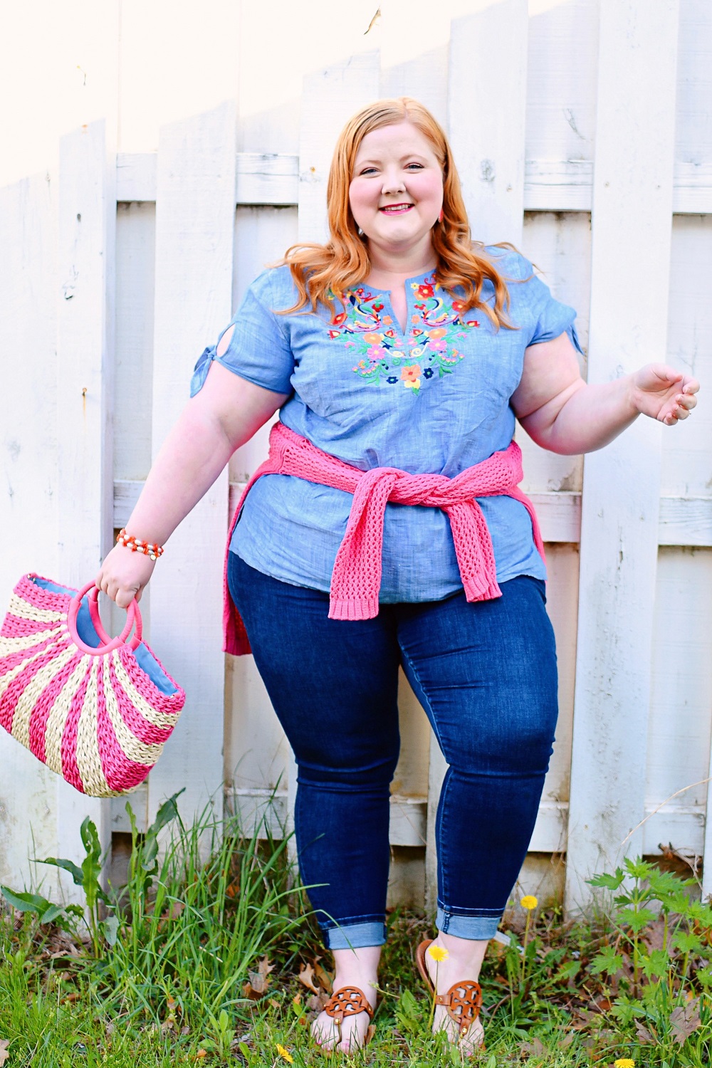 Transitional Summer Style with Talbots: shop missy, plus and petite summer fashions like colorful embroidered tops and chambray shirtdresses. #talbots #talbotsofficial #plussizefashion #plussizestyle #plussizeblogger