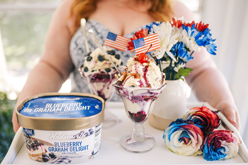 Red White and Blue Desserts for Summertime featuring Hudsonville Ice Cream's American Fireworks and Blueberry Graham Delight. #hudsonvilleicecream #redwhiteandbluedessert #redwhiteandbluerecipe #fourthofjulyrecipe #fourthofjulydessert #hudsonvilleamericanfireworks #hudsonvilleblueberrygrahamdelight