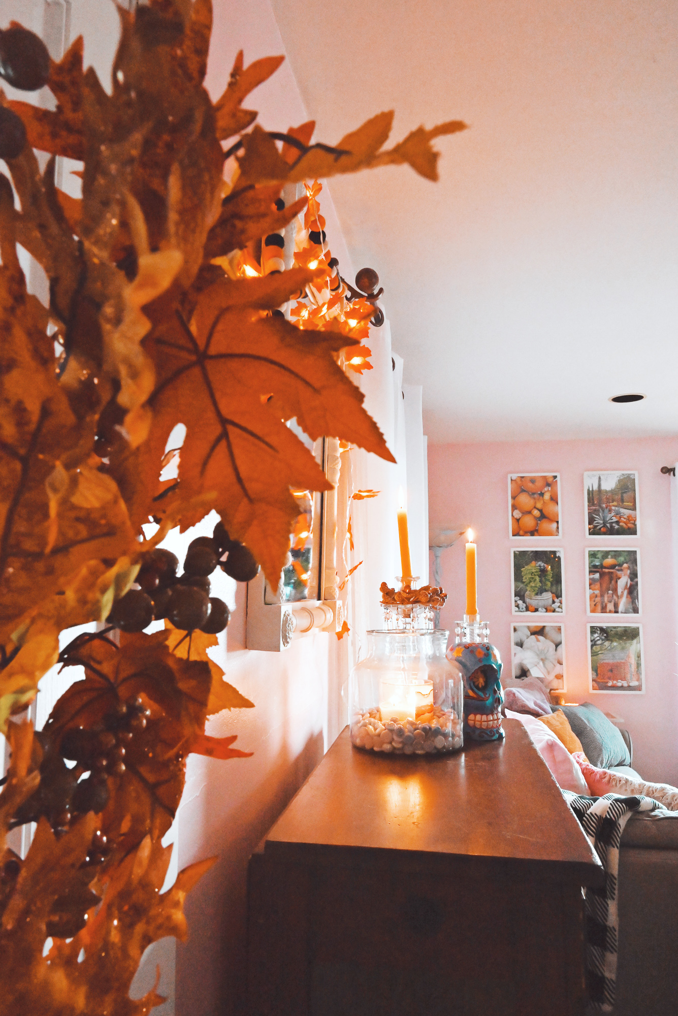 My Fall 2021 Home Tour: see how I've decorated my living room for fall and Halloween with finds from Target, Amazon, and Pottery Barn. #fallhometour #fallhomedecor #falldecor #falldecorating #halloweendecor
