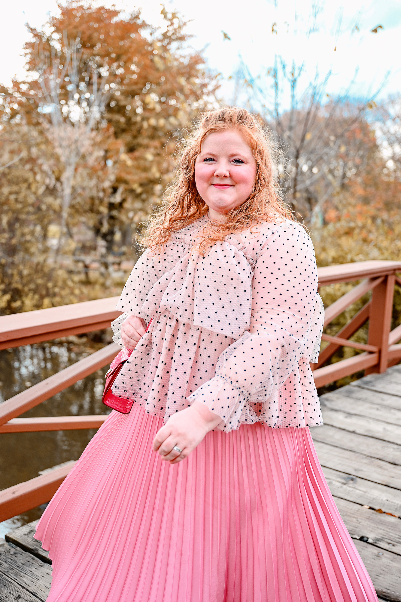 Styling My Kate Spade Lovitt Bag and Meg Mules: a plus size monochrome pink outfit featuring Kate Spade accessories. 