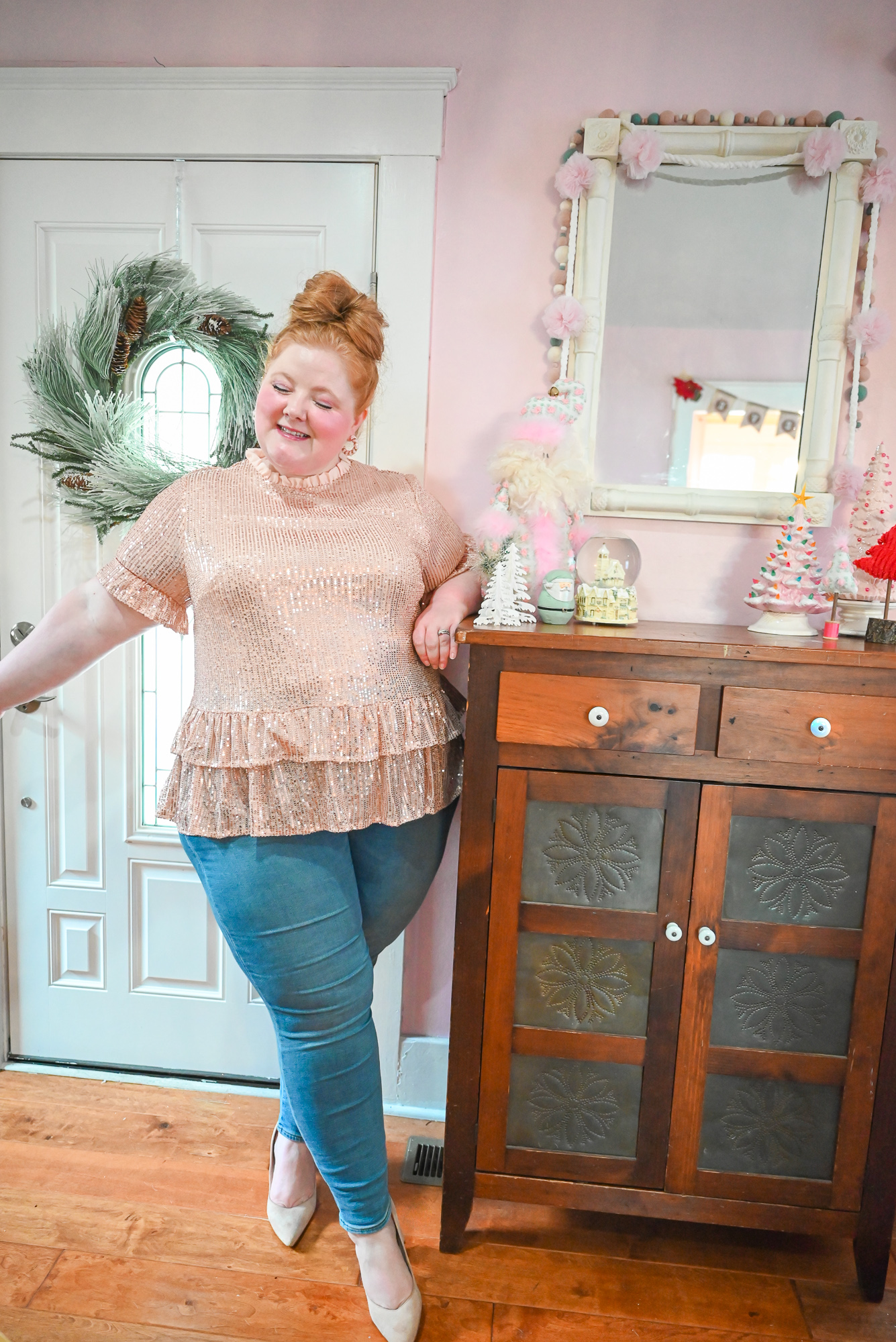 4 Pastel Holiday Looks from Chic Soul: shop party tops, holiday dresses, and Christmas sweaters for curvy girls at Chic Soul.