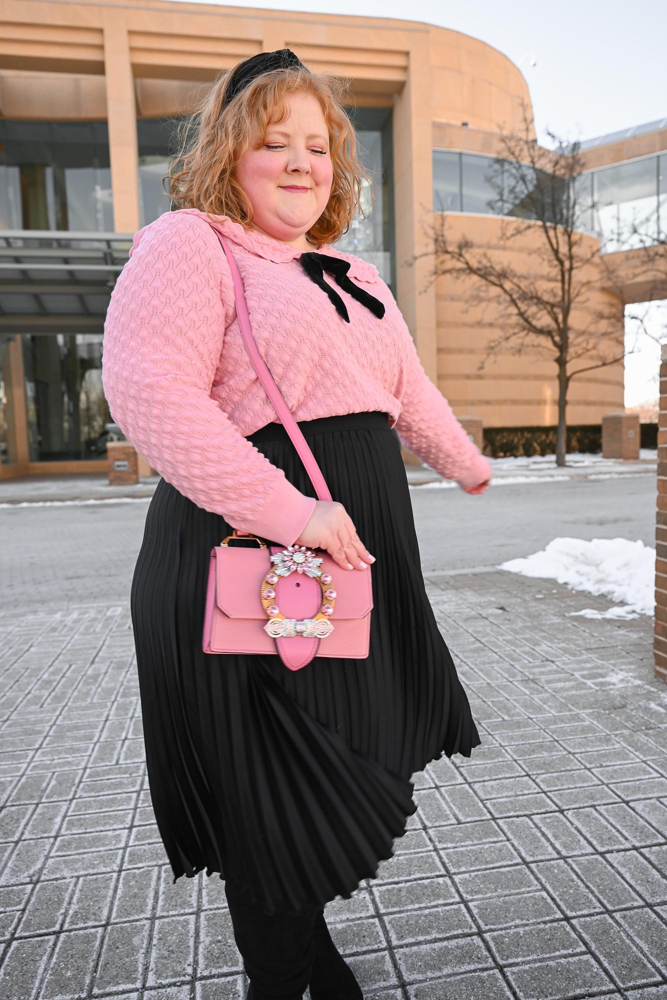 A French Girl Winter Outfit: a plus size fashion blogger shares her tips for channeling the feminine and chic French girl style aesthetic.