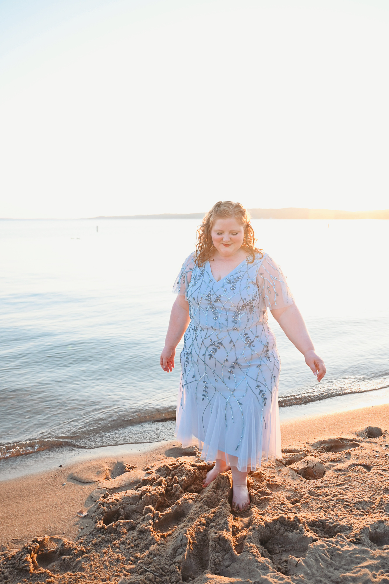 Adrianna Papell Plus Size Beaded Cocktail Dress | This is the Hand-Beaded Midi-Length Blouson Cocktail Dress In Serenity in the size 18W. 