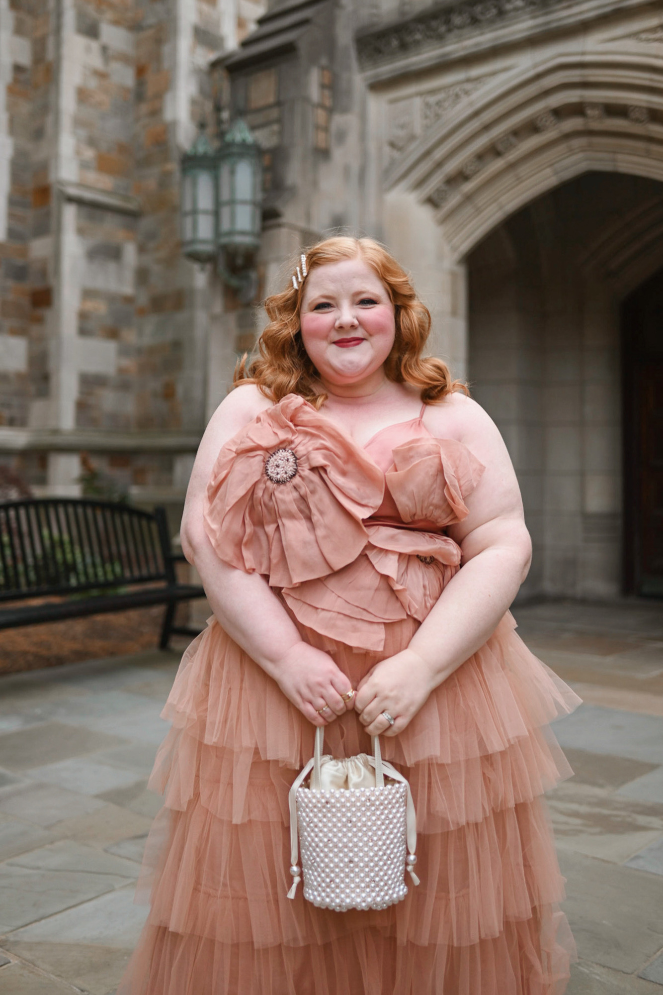 A Plus Size Outfit for the Nutcracker Ballet | Style a breathtaking gown with a dress coat and glam accessories for a magical night out. 