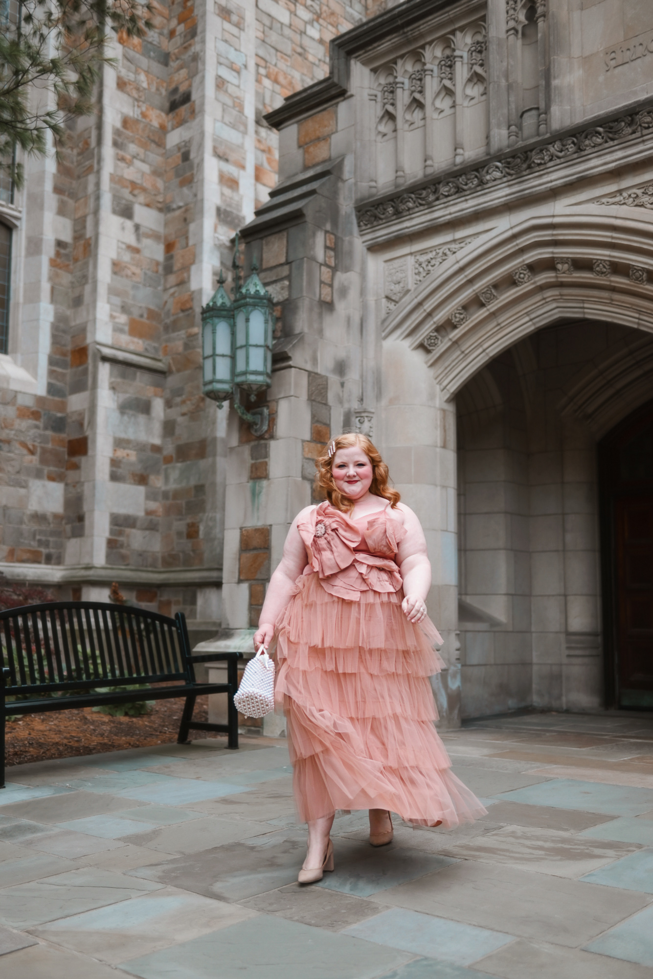 A Plus Size Outfit for the Nutcracker Ballet | Style a breathtaking gown with a dress coat and glam accessories for a magical night out.