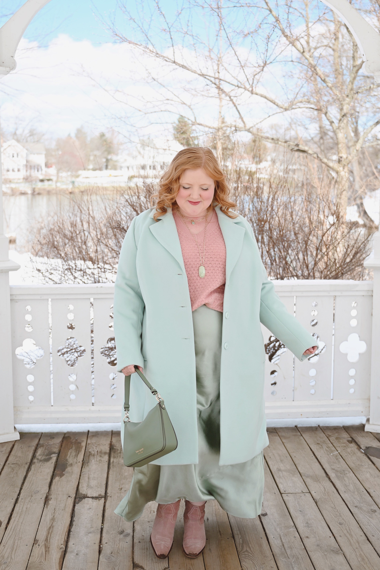 A Pink and Green Spring Transition Outfit | Shop plus size spring trends and new arrivals from Ulla Popken and Arula.
