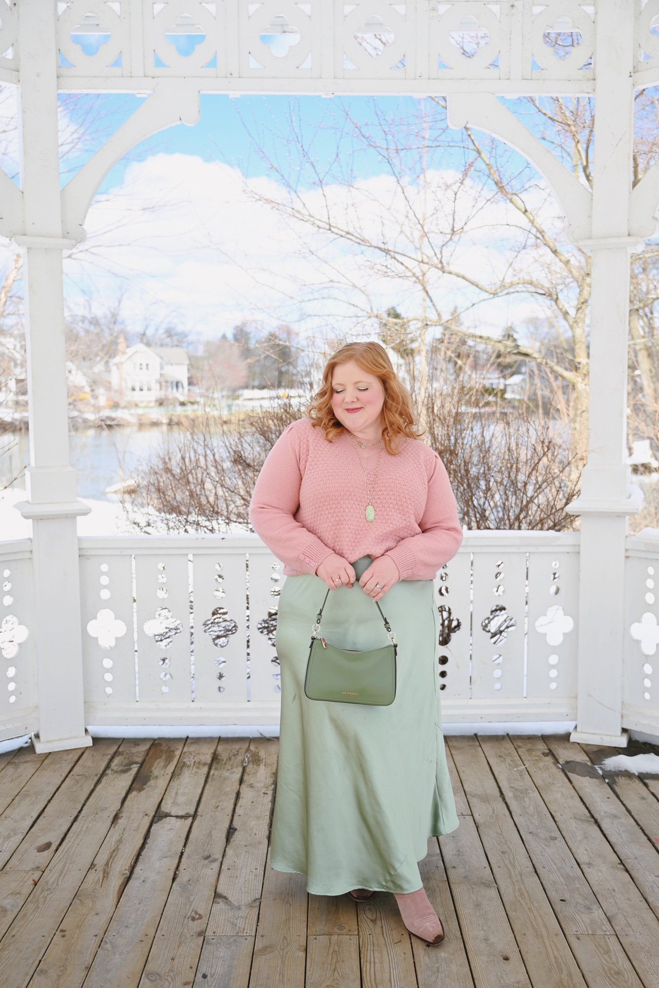 A Pink and Green Spring Transition Outfit | Shop plus size spring trends and new arrivals from Ulla Popken and Arula.